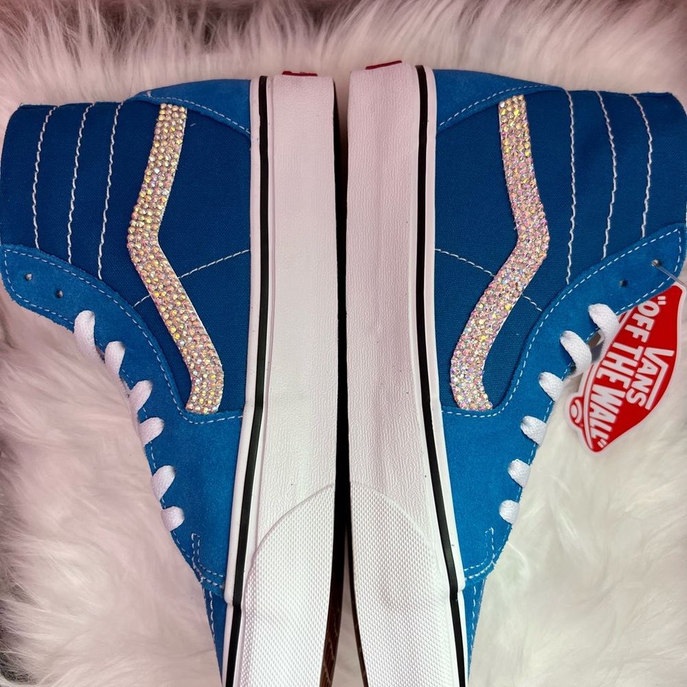 NWOT Custom Bling Blue Suede Vans Sneakers M6/W8 - Picture 4 of 8